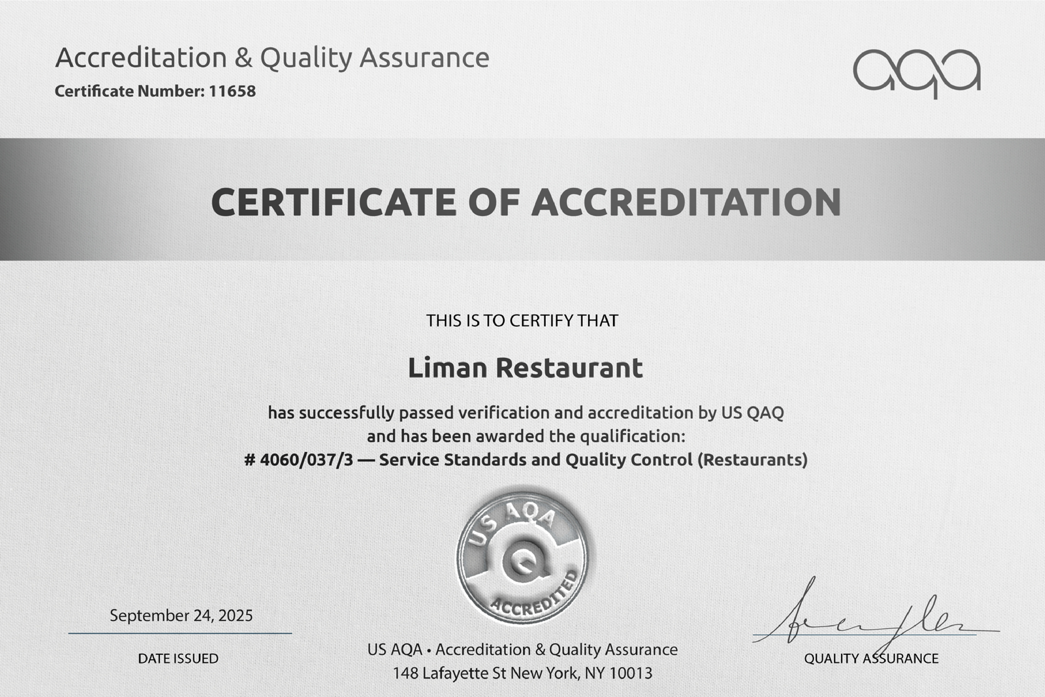 Certificate preview for liman-restaurant